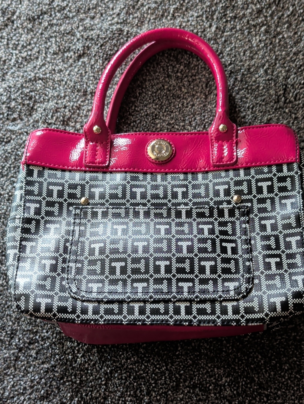 Tommy Hilfiger Black & Hot Pink Monogram Satchel